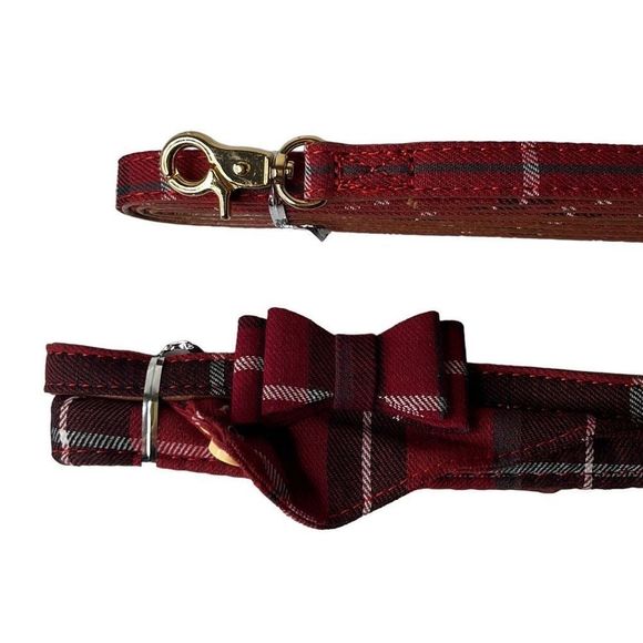 Pet collars and leash combo set NEW red plaid NWT - Picture 5 of 5